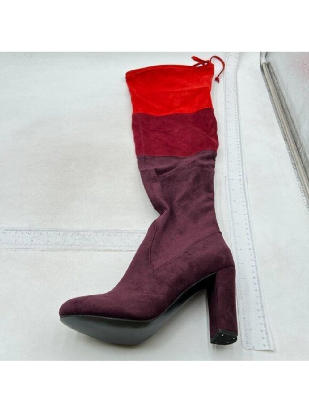Women Over The Knee Chunky High Heels Stretch Thigh High Zipper Long Boot Red